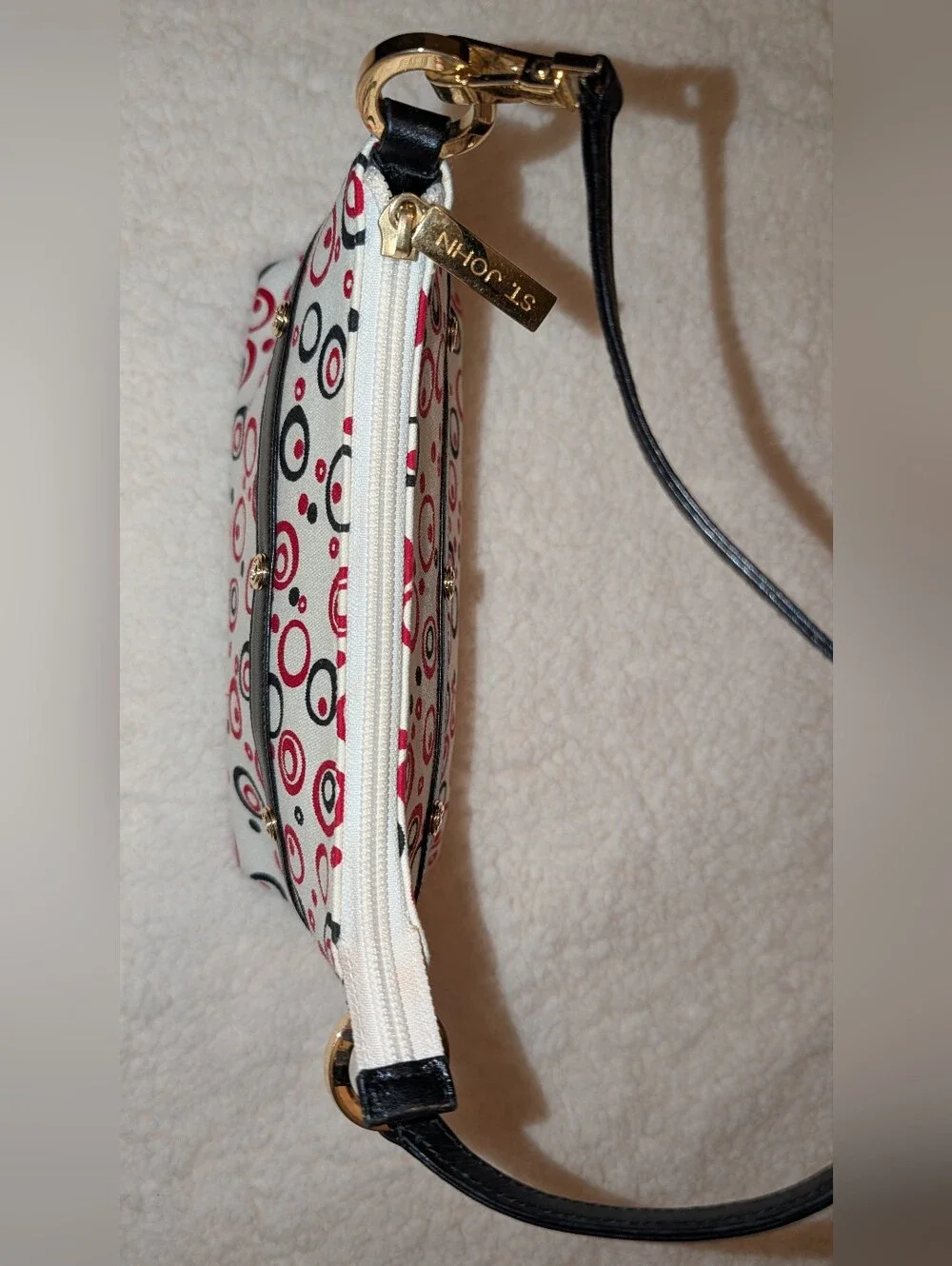 St. John Shoulder Bag Baguette Canvas Leather Red Black White With Dust Bag EUC